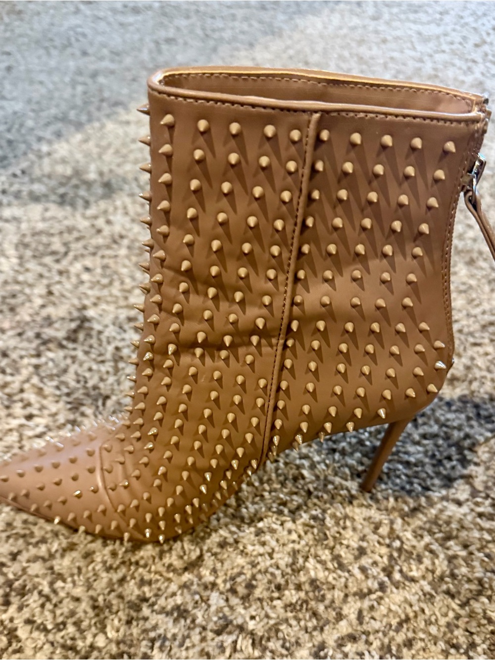 Steve Madden Tan Spike-Embellished Pointed Toe Ankle Boots - Picture 2 of 4